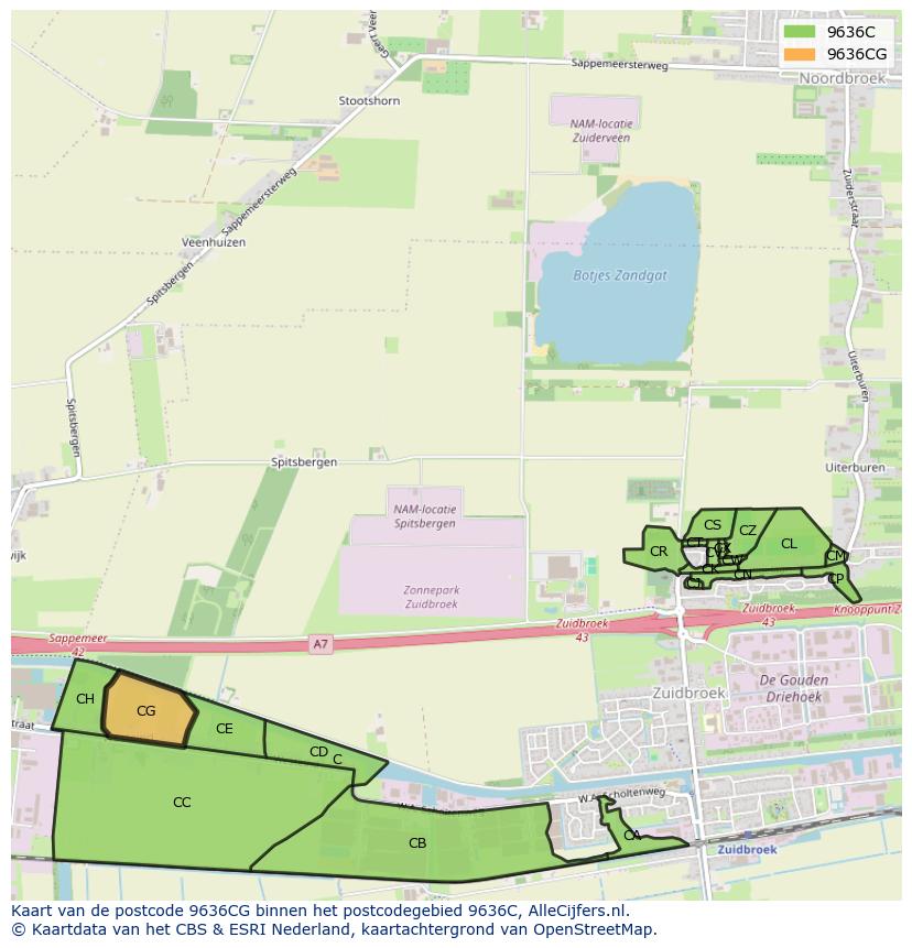 Afbeelding van het postcodegebied 9636 CG op de kaart.