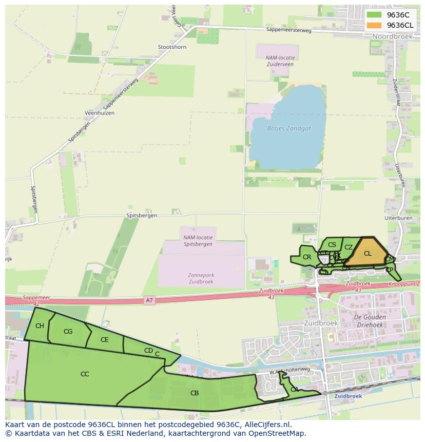 Afbeelding van het postcodegebied 9636 CL op de kaart.