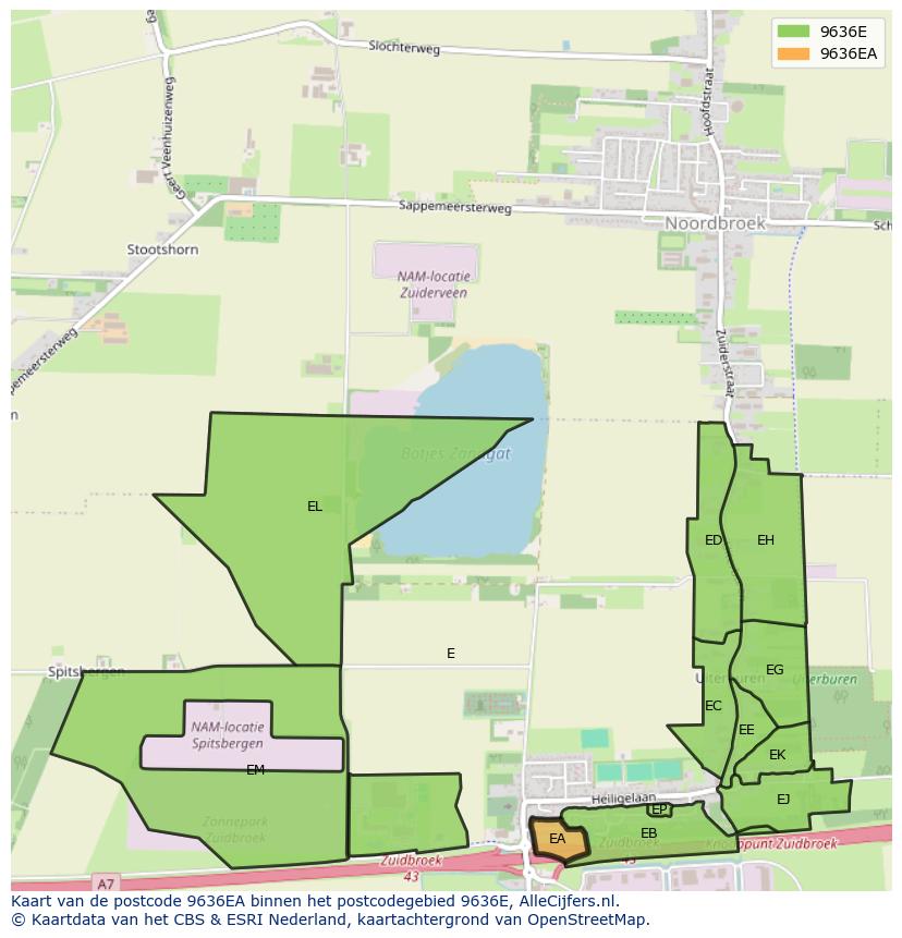 Afbeelding van het postcodegebied 9636 EA op de kaart.