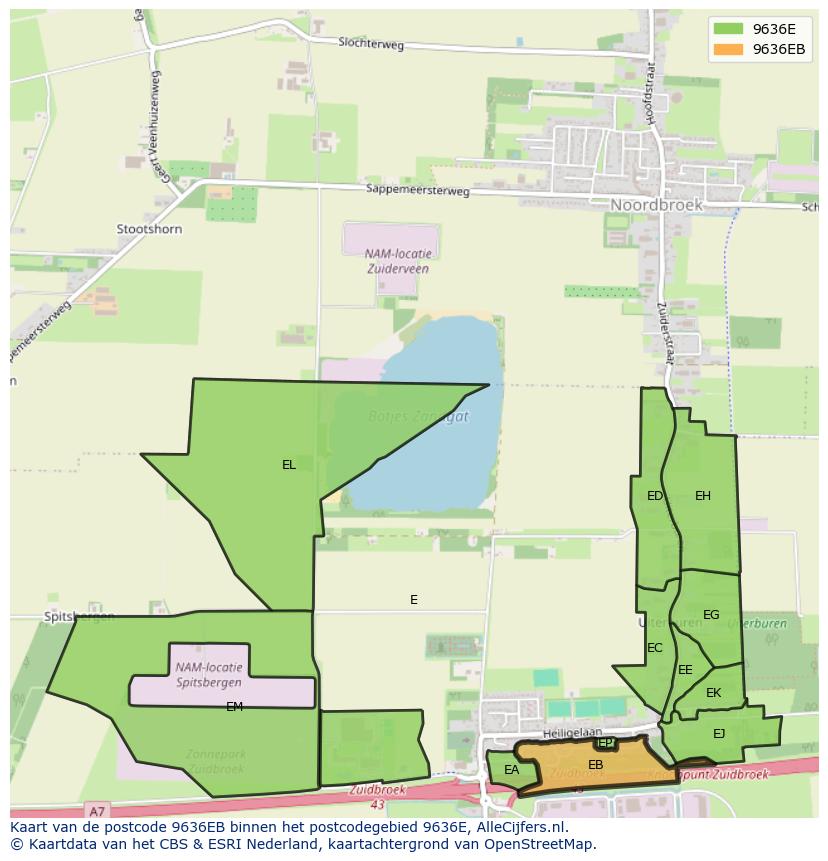 Afbeelding van het postcodegebied 9636 EB op de kaart.