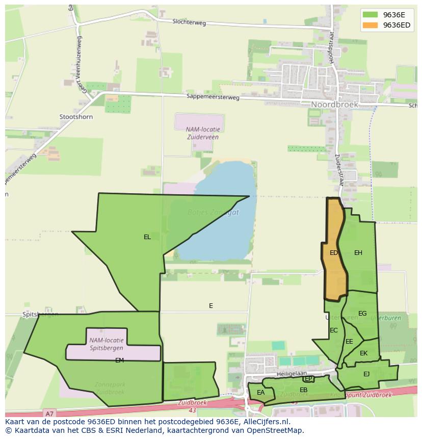 Afbeelding van het postcodegebied 9636 ED op de kaart.