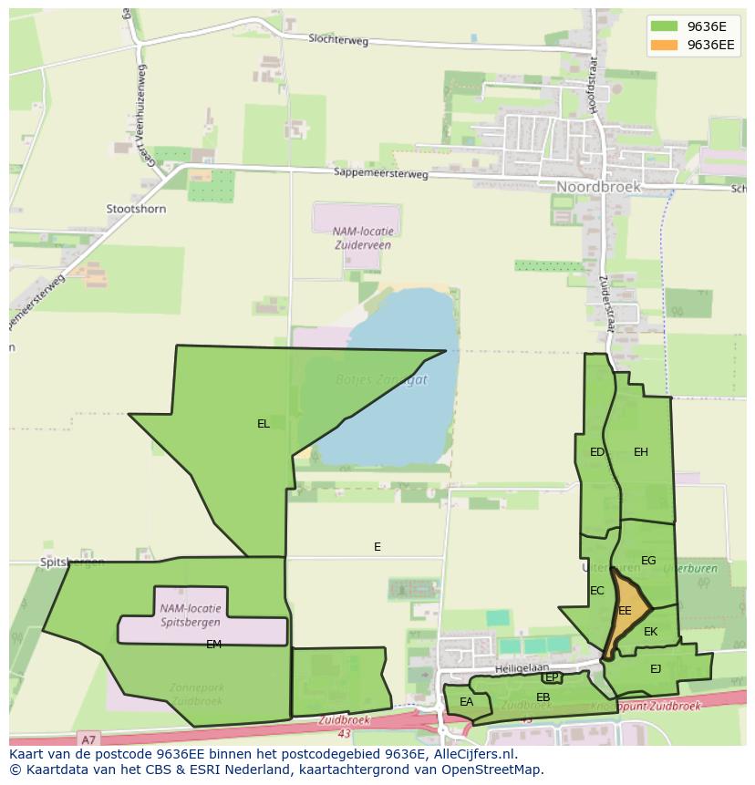 Afbeelding van het postcodegebied 9636 EE op de kaart.