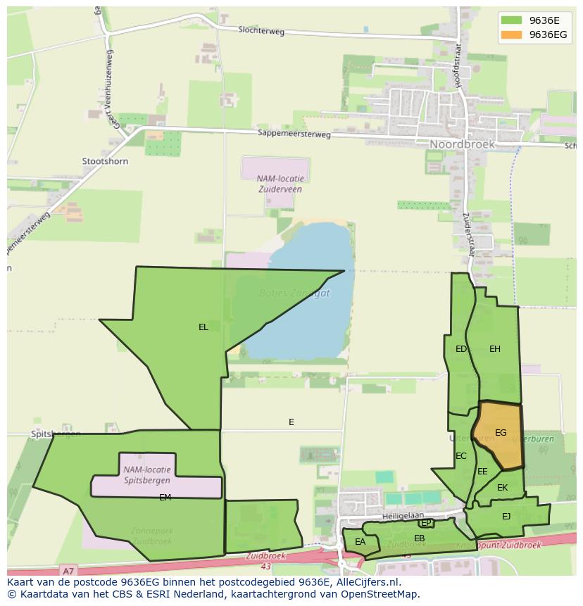 Afbeelding van het postcodegebied 9636 EG op de kaart.