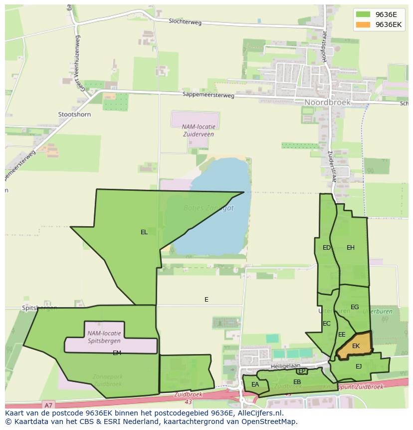 Afbeelding van het postcodegebied 9636 EK op de kaart.