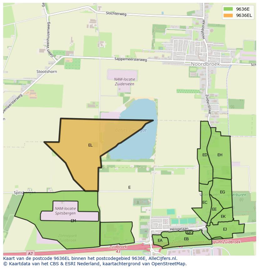 Afbeelding van het postcodegebied 9636 EL op de kaart.