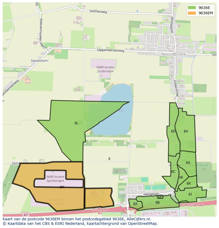 Afbeelding van het postcodegebied 9636 EM op de kaart.