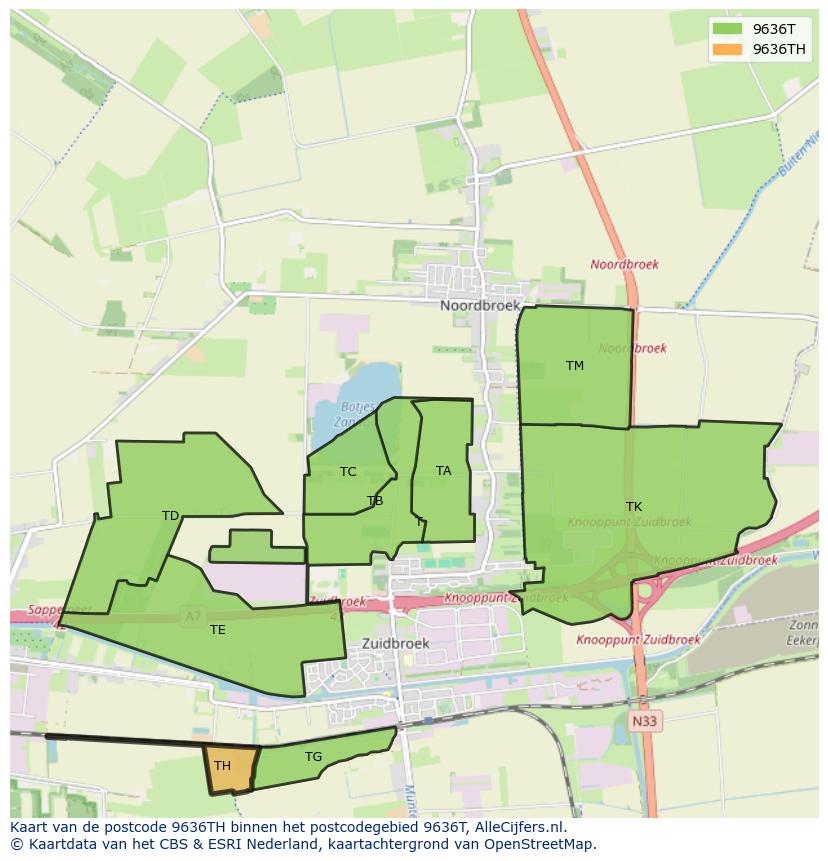Afbeelding van het postcodegebied 9636 TH op de kaart.