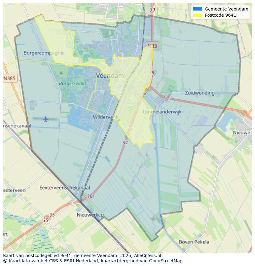 Afbeelding van het postcodegebied 9641 op de kaart.