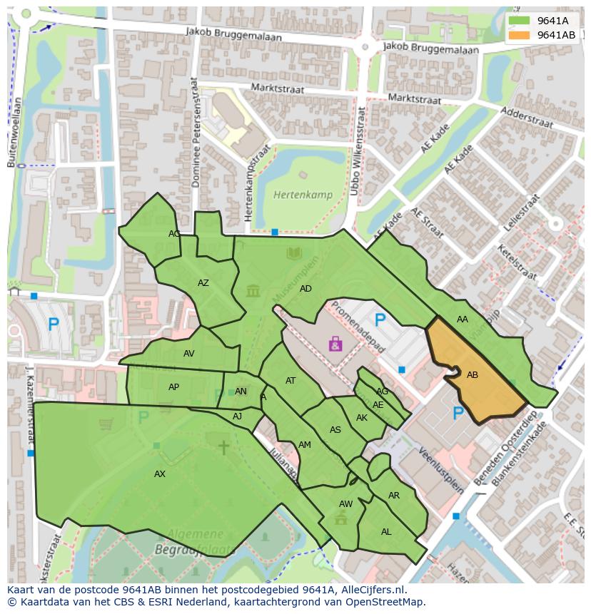 Afbeelding van het postcodegebied 9641 AB op de kaart.