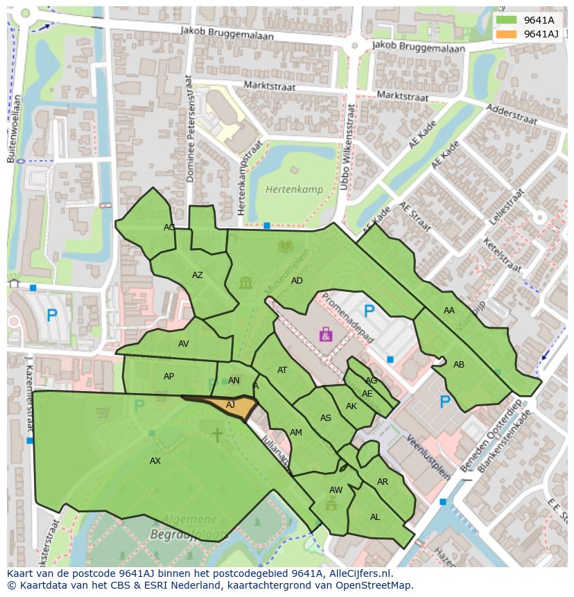 Afbeelding van het postcodegebied 9641 AJ op de kaart.