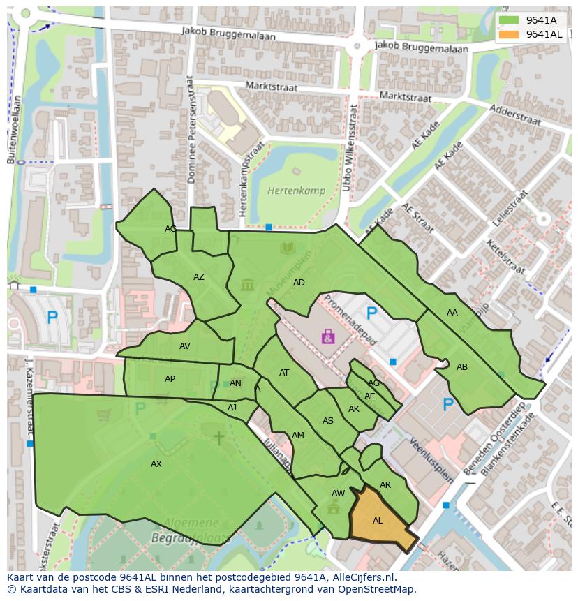 Afbeelding van het postcodegebied 9641 AL op de kaart.
