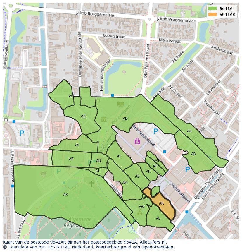Afbeelding van het postcodegebied 9641 AR op de kaart.