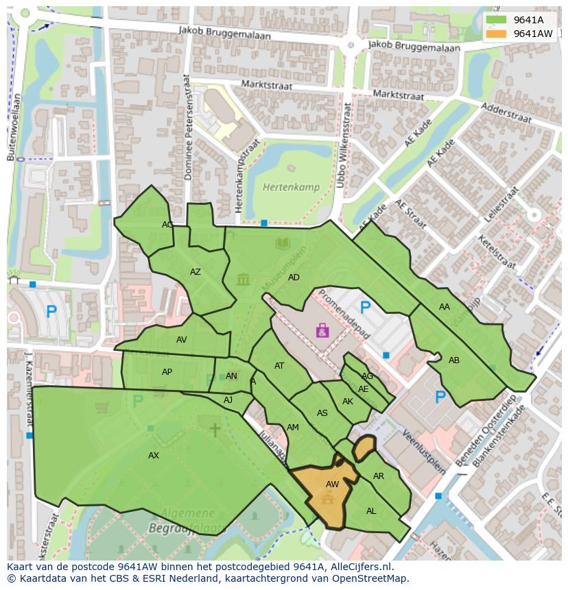 Afbeelding van het postcodegebied 9641 AW op de kaart.