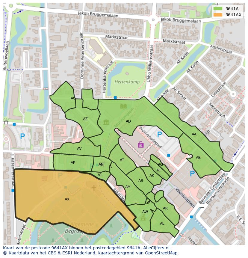 Afbeelding van het postcodegebied 9641 AX op de kaart.
