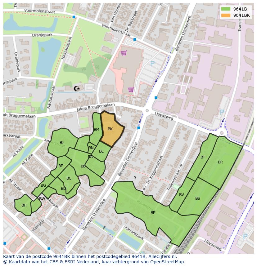 Afbeelding van het postcodegebied 9641 BK op de kaart.