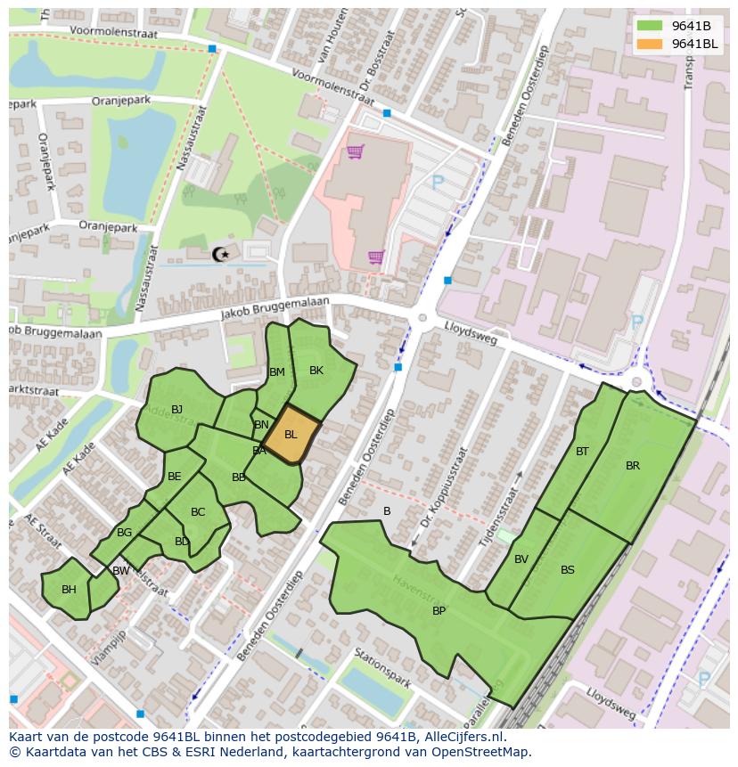Afbeelding van het postcodegebied 9641 BL op de kaart.