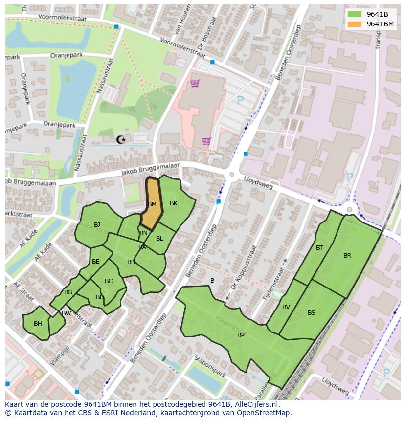 Afbeelding van het postcodegebied 9641 BM op de kaart.