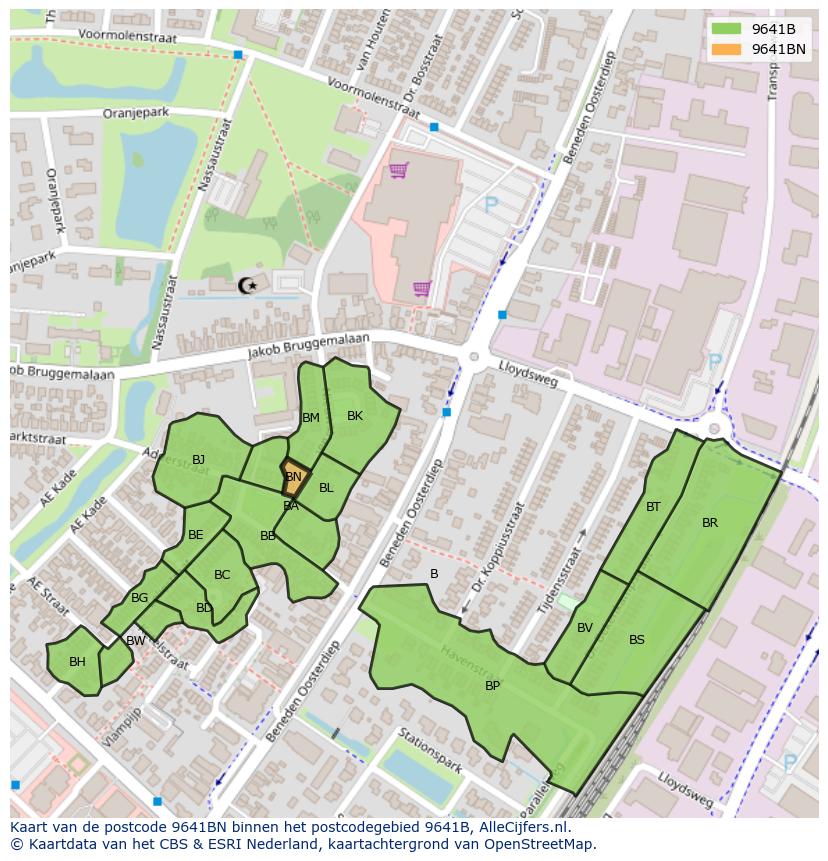 Afbeelding van het postcodegebied 9641 BN op de kaart.