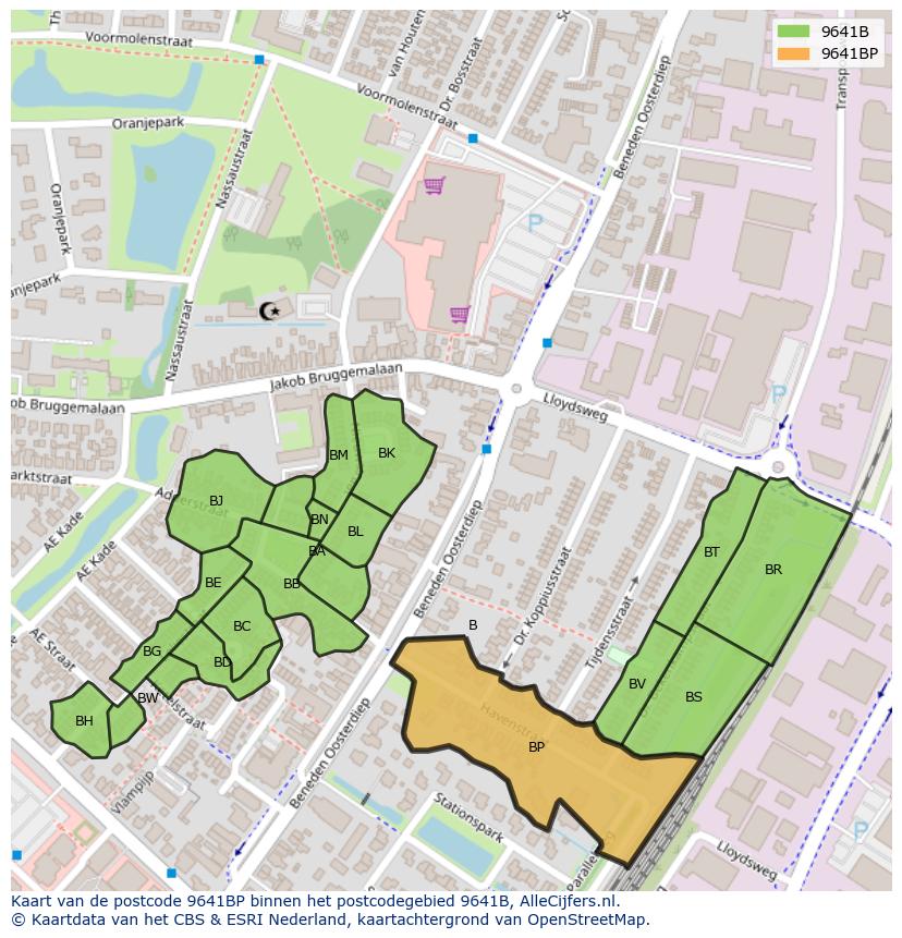 Afbeelding van het postcodegebied 9641 BP op de kaart.