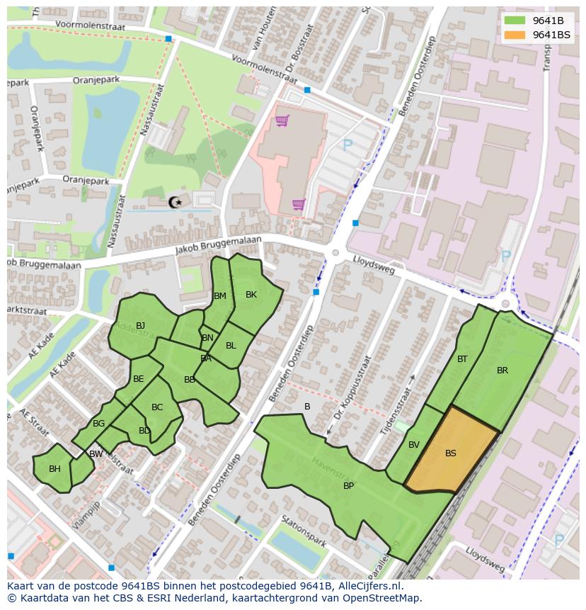 Afbeelding van het postcodegebied 9641 BS op de kaart.
