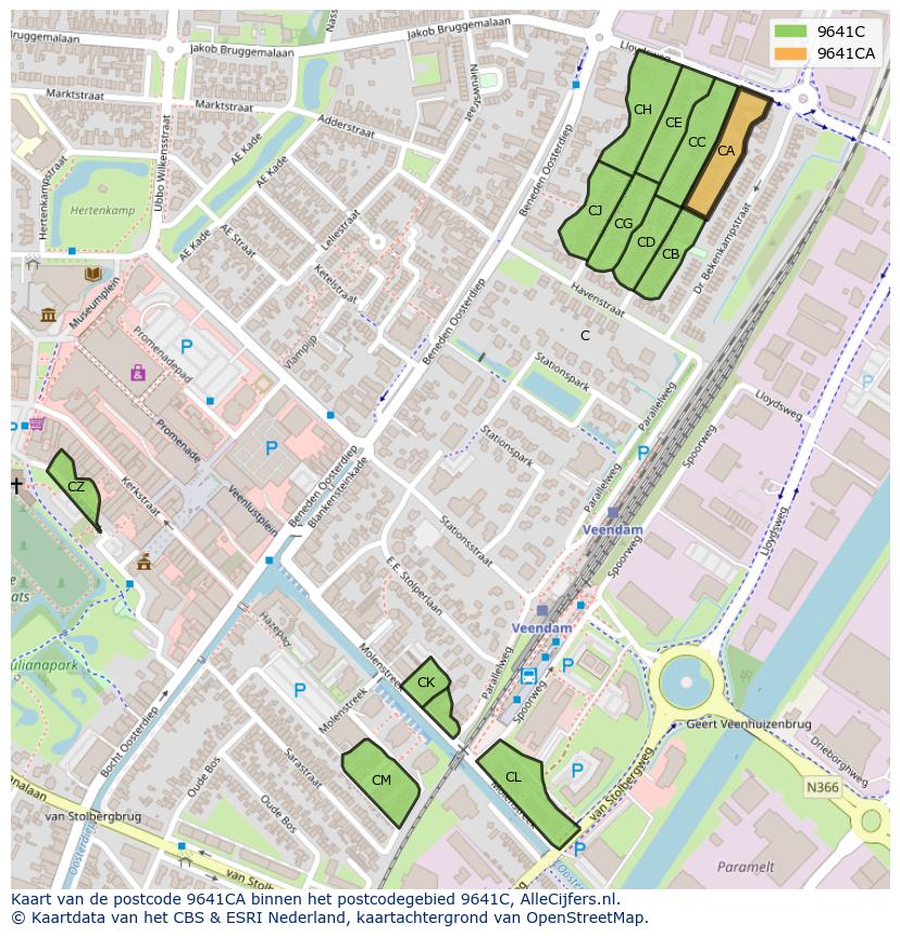 Afbeelding van het postcodegebied 9641 CA op de kaart.