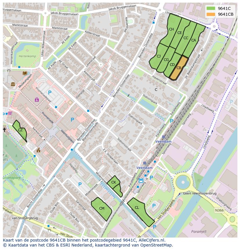 Afbeelding van het postcodegebied 9641 CB op de kaart.