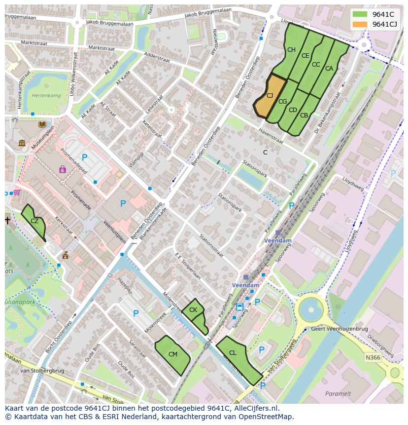 Afbeelding van het postcodegebied 9641 CJ op de kaart.