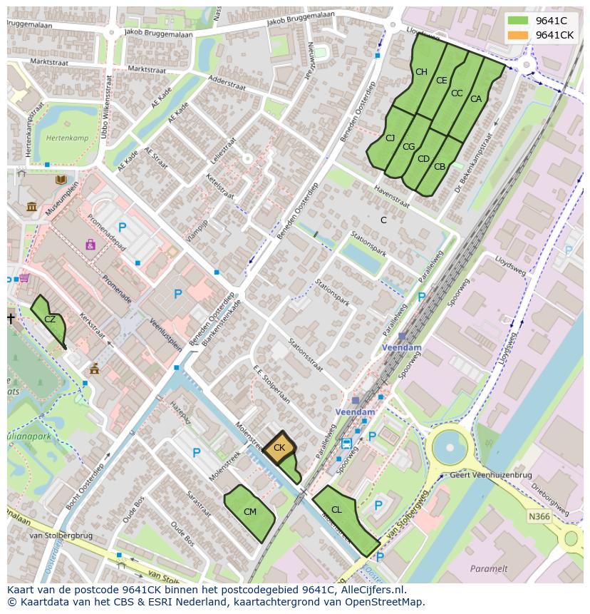 Afbeelding van het postcodegebied 9641 CK op de kaart.