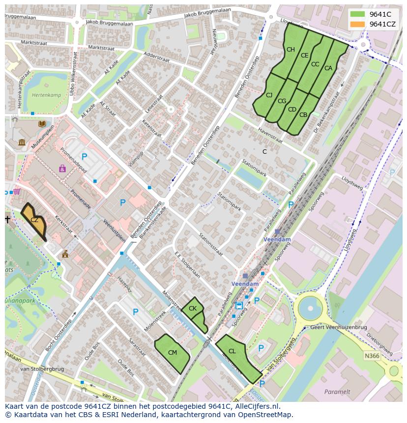 Afbeelding van het postcodegebied 9641 CZ op de kaart.
