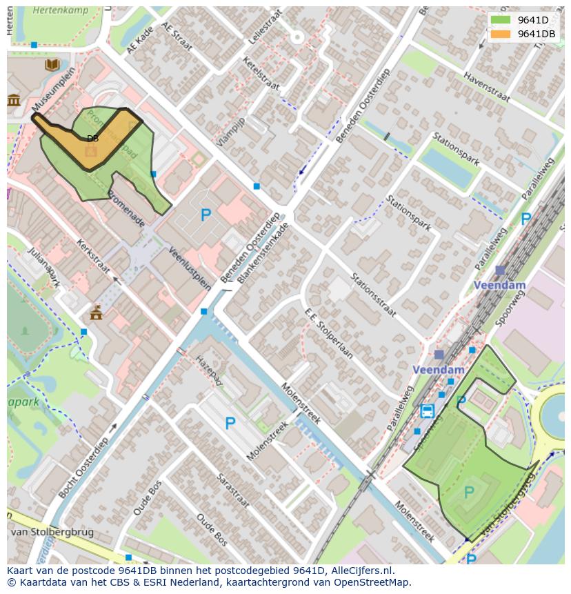 Afbeelding van het postcodegebied 9641 DB op de kaart.