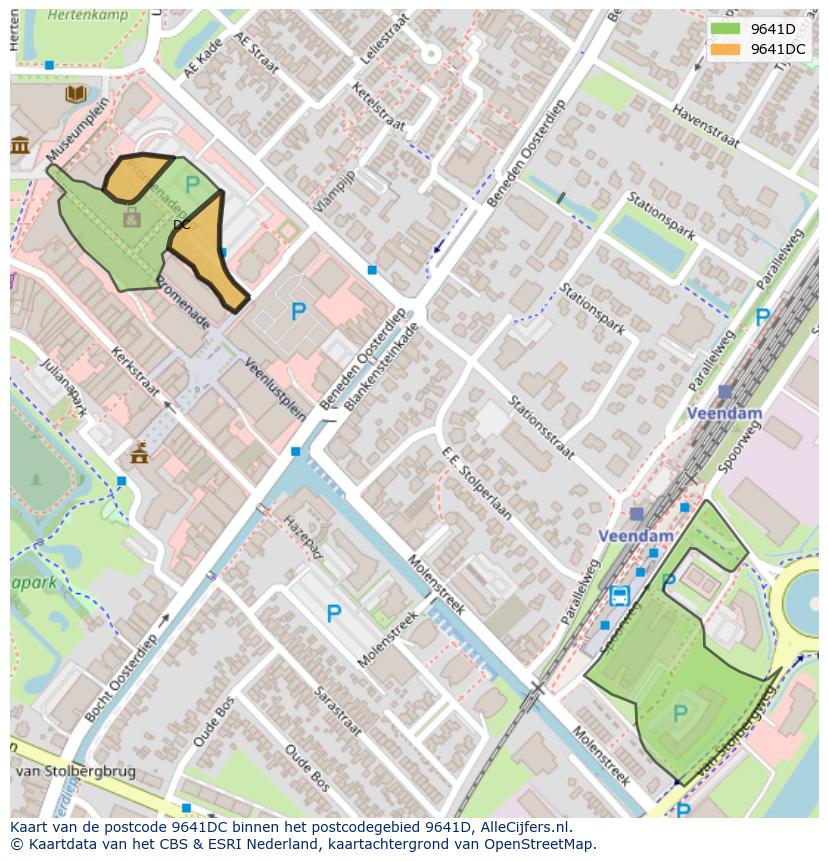 Afbeelding van het postcodegebied 9641 DC op de kaart.