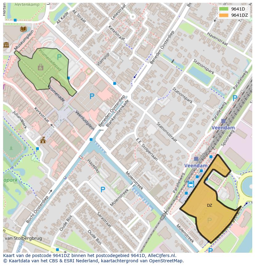 Afbeelding van het postcodegebied 9641 DZ op de kaart.