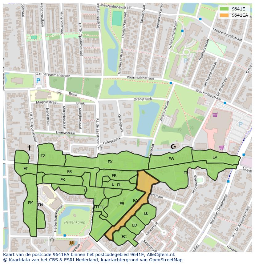 Afbeelding van het postcodegebied 9641 EA op de kaart.