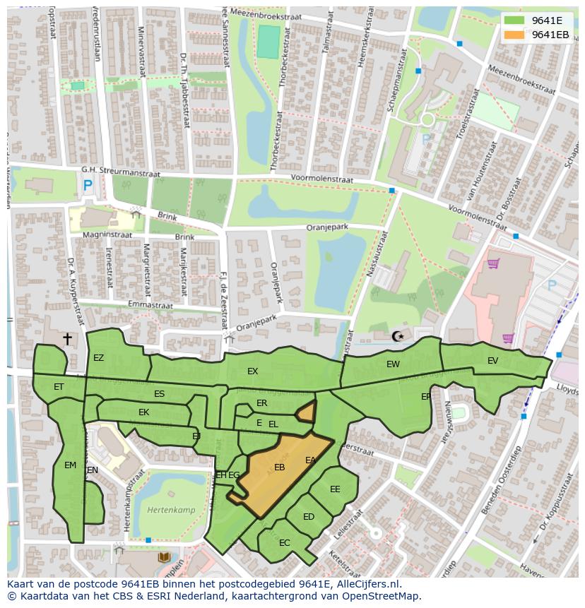 Afbeelding van het postcodegebied 9641 EB op de kaart.