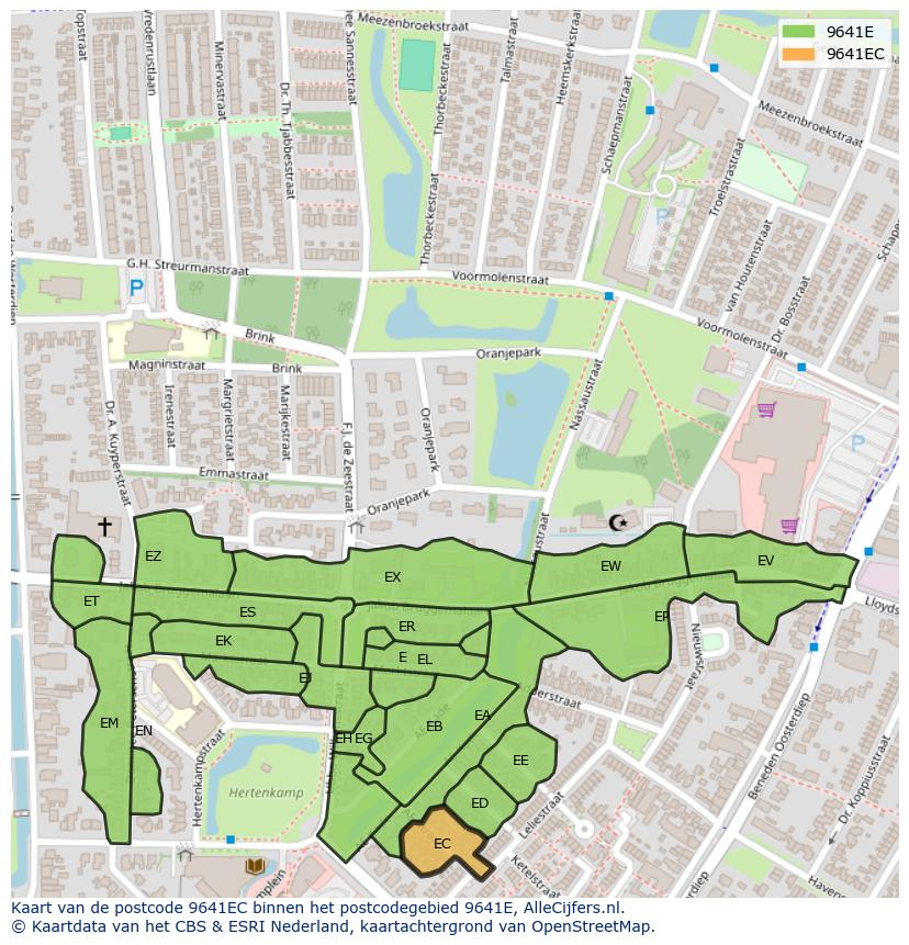 Afbeelding van het postcodegebied 9641 EC op de kaart.
