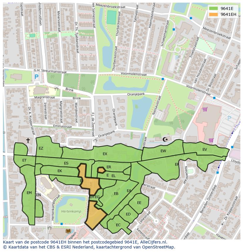 Afbeelding van het postcodegebied 9641 EH op de kaart.