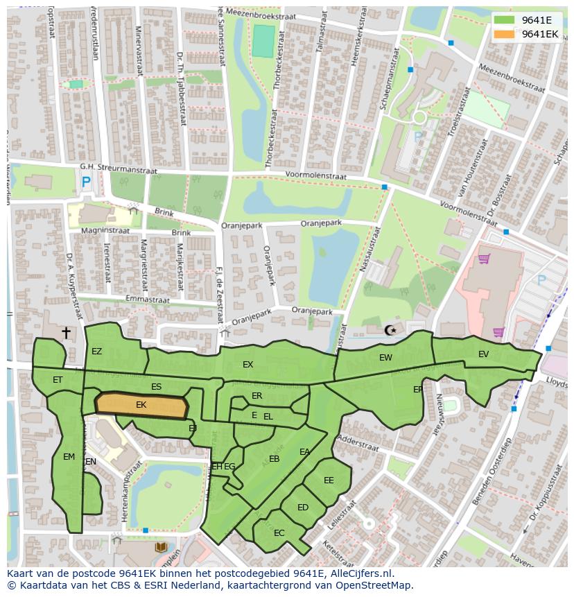 Afbeelding van het postcodegebied 9641 EK op de kaart.