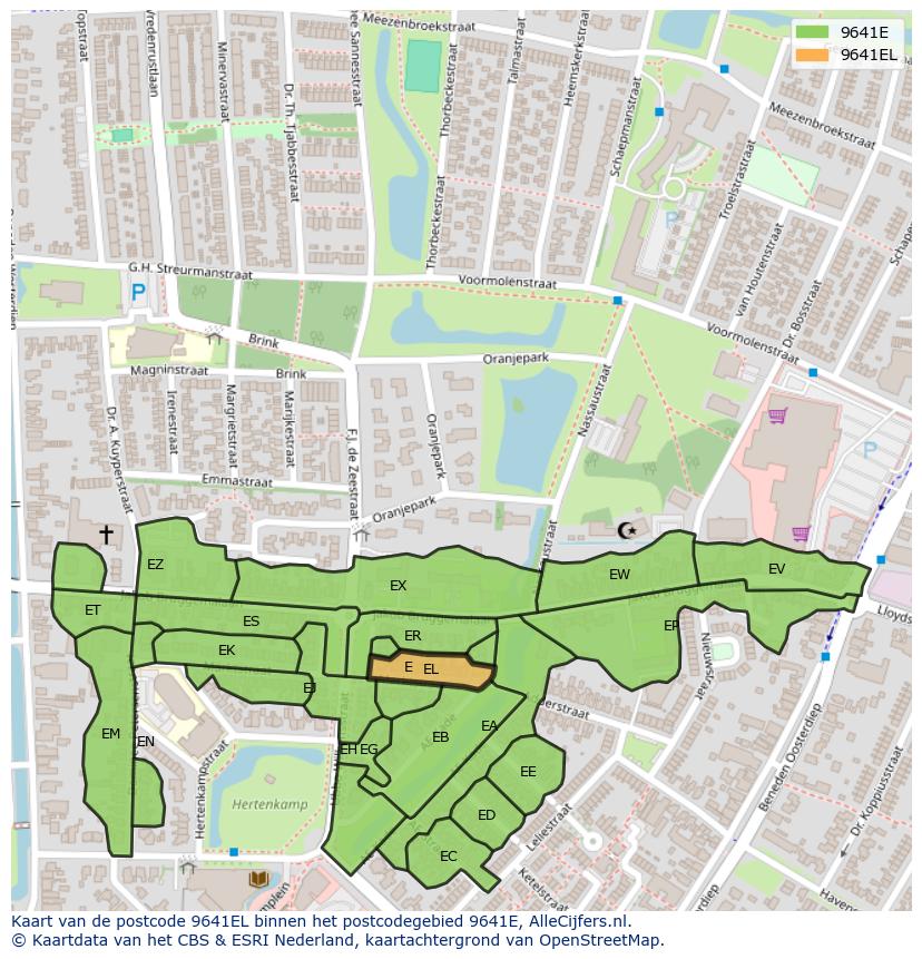 Afbeelding van het postcodegebied 9641 EL op de kaart.