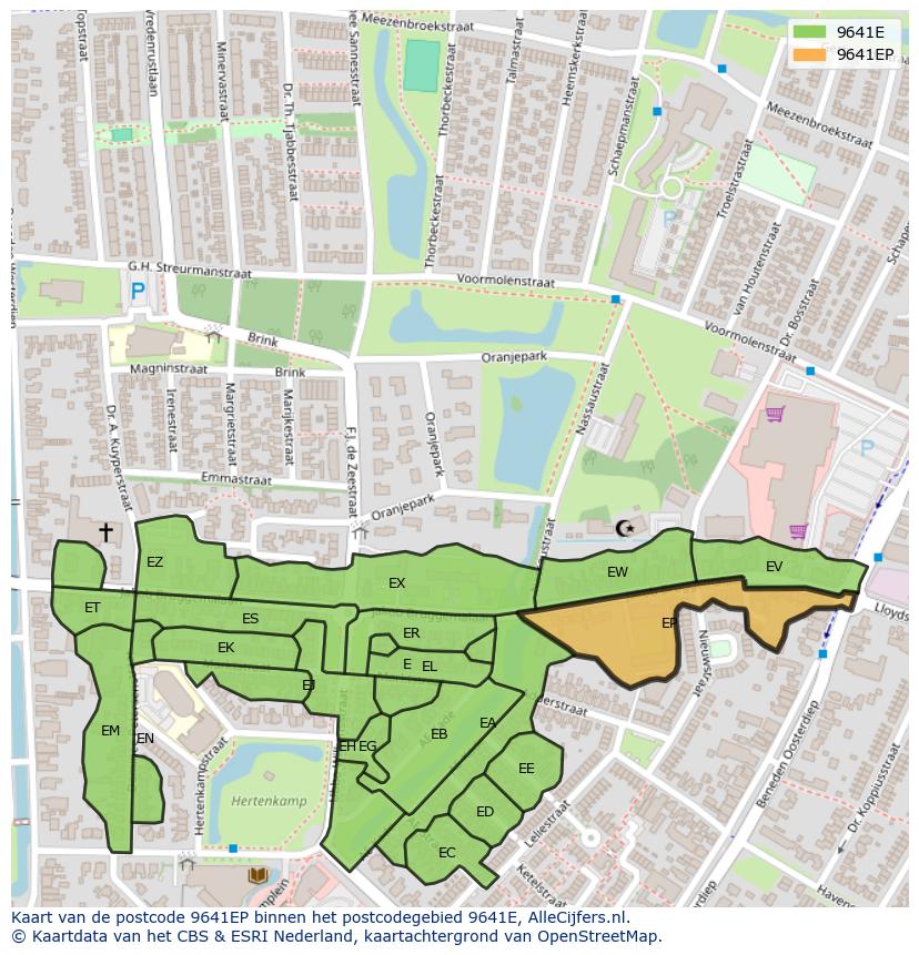 Afbeelding van het postcodegebied 9641 EP op de kaart.