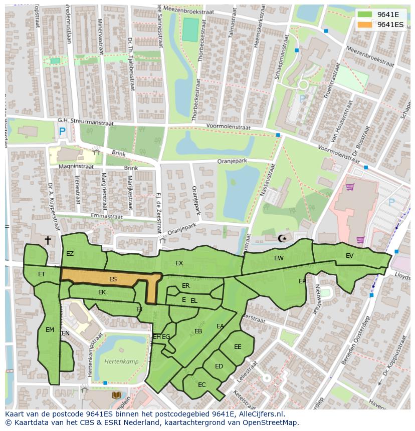 Afbeelding van het postcodegebied 9641 ES op de kaart.