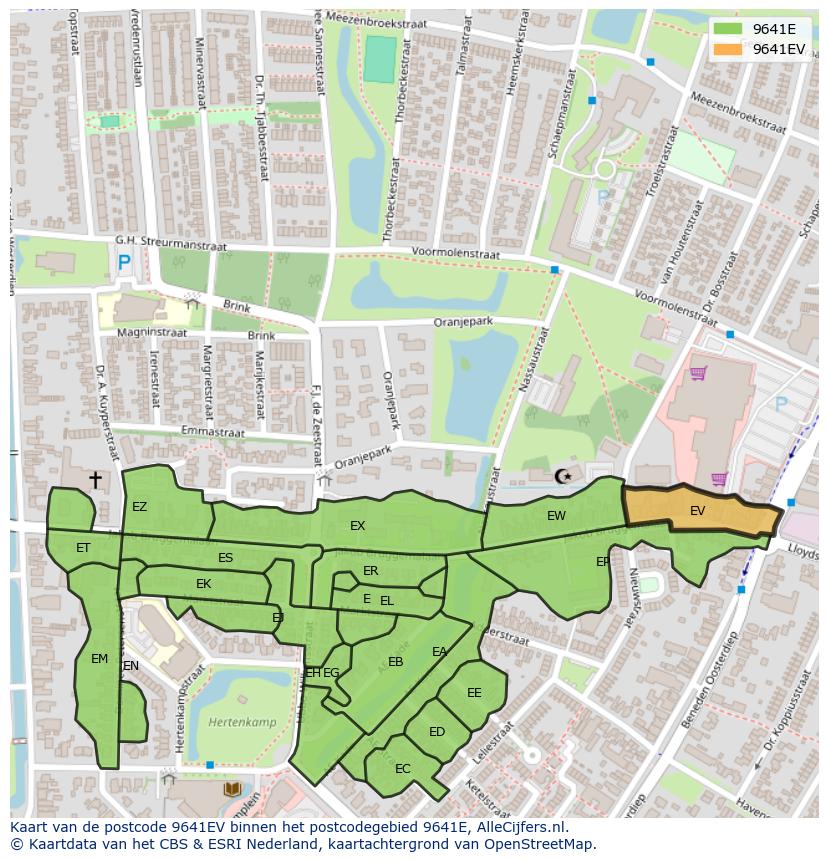 Afbeelding van het postcodegebied 9641 EV op de kaart.