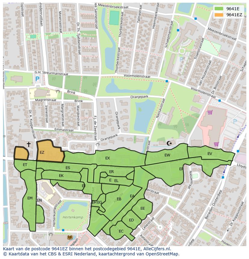 Afbeelding van het postcodegebied 9641 EZ op de kaart.