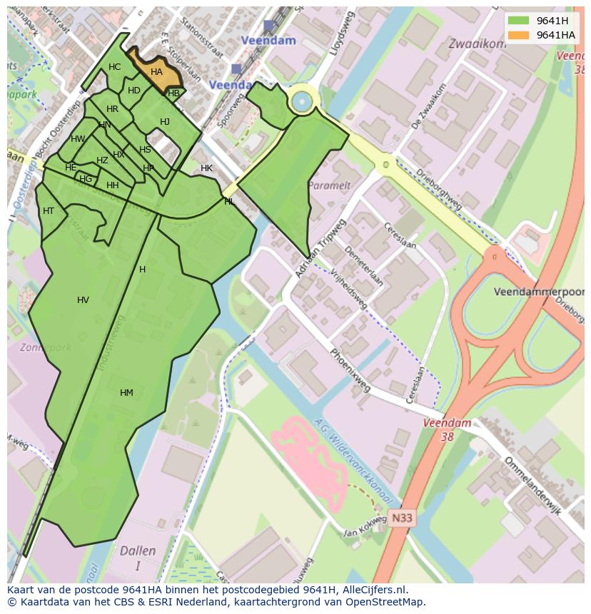Afbeelding van het postcodegebied 9641 HA op de kaart.