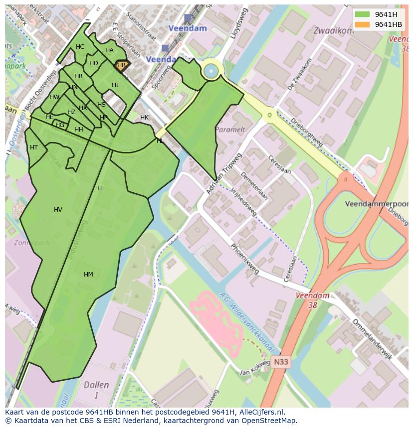 Afbeelding van het postcodegebied 9641 HB op de kaart.