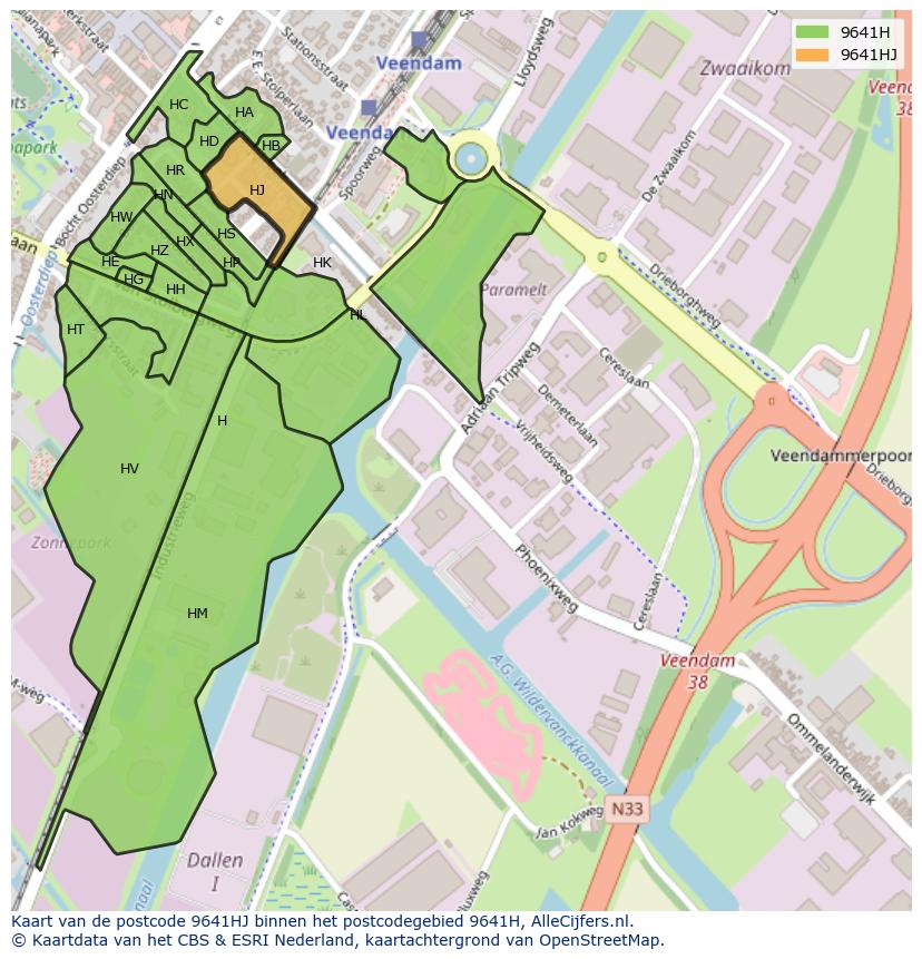 Afbeelding van het postcodegebied 9641 HJ op de kaart.