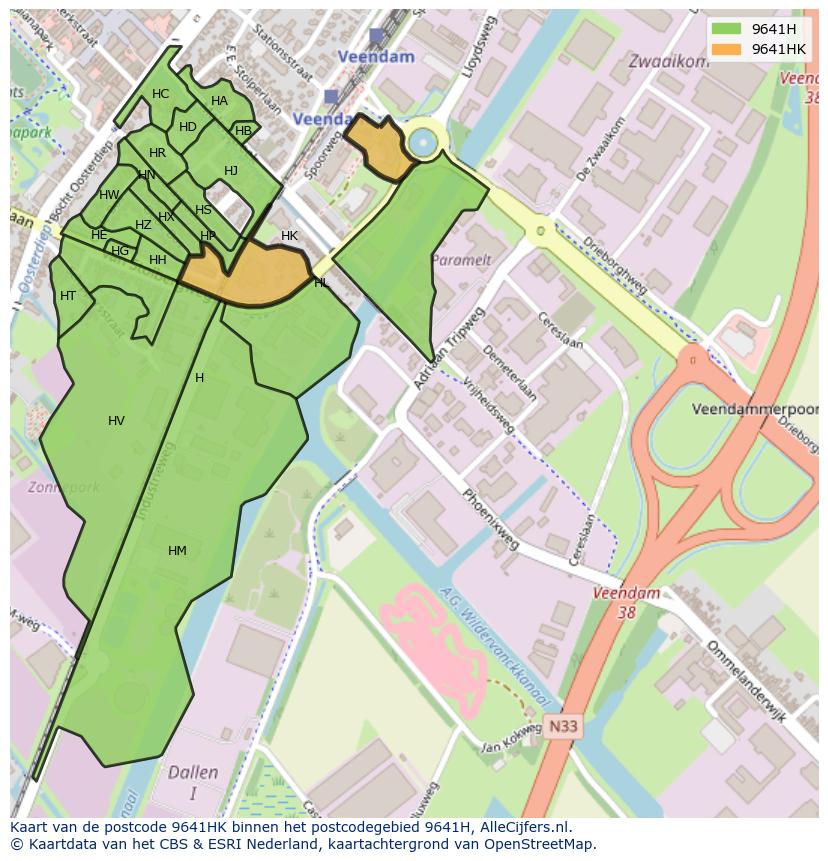 Afbeelding van het postcodegebied 9641 HK op de kaart.