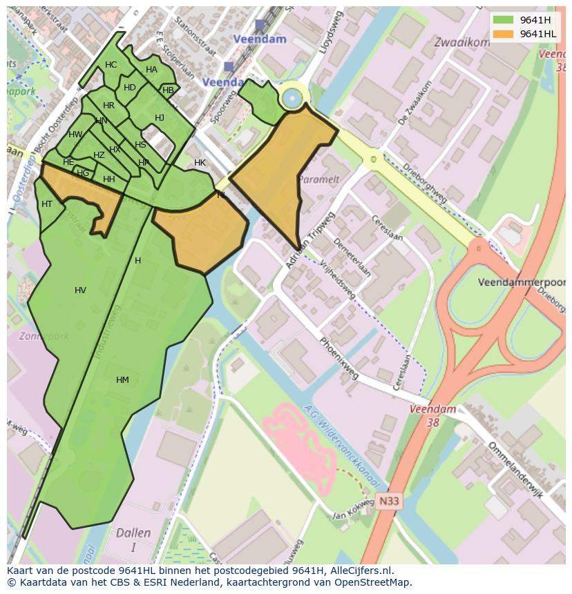 Afbeelding van het postcodegebied 9641 HL op de kaart.