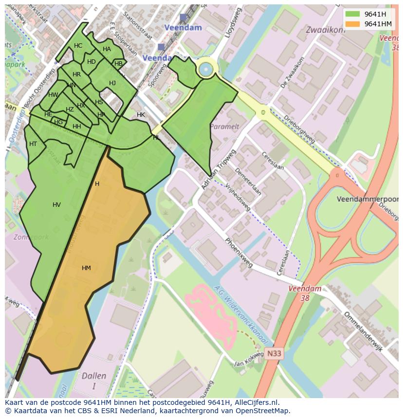 Afbeelding van het postcodegebied 9641 HM op de kaart.