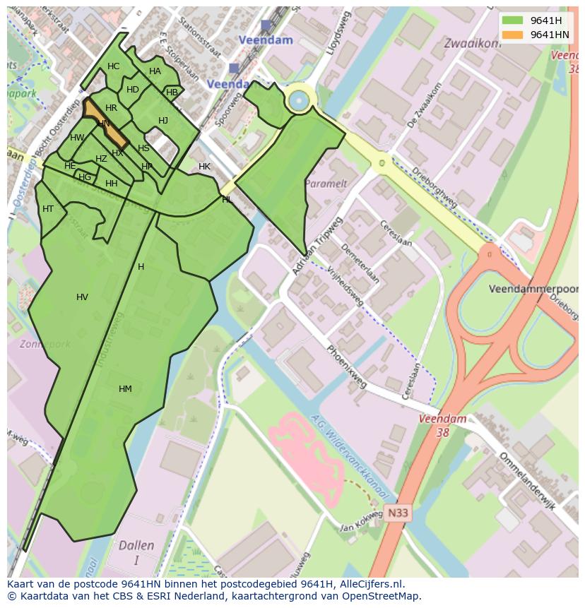 Afbeelding van het postcodegebied 9641 HN op de kaart.