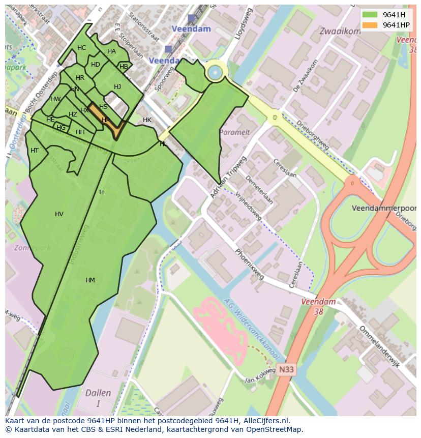 Afbeelding van het postcodegebied 9641 HP op de kaart.